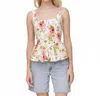 Avec Les Filles Peplum Hem Corset Square Neck Top In Ecru Wild Flower In White