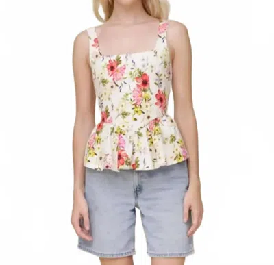 Avec Les Filles Peplum Hem Corset Square Neck Top In Ecru Wild Flower In White