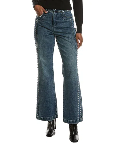 Avec Les Filles Persano Studded Wide Leg Jean In Blue
