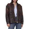 Avec Les Filles Pieced Back Leather Bomber Jacket In Brown