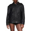 Avec Les Filles Pieced Back Leather Bomber Jacket In Black