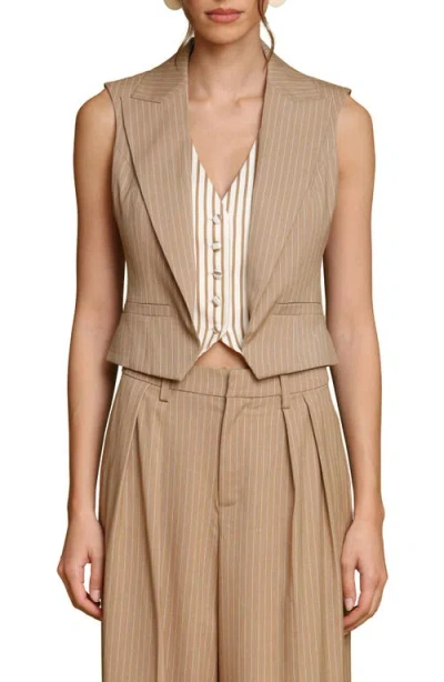 Avec Les Filles Pinstripe Layered Vest In Brown