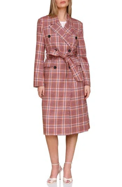 Avec Les Filles Plaid Belted Double Breasted Trench Coat In Lavender Plaid