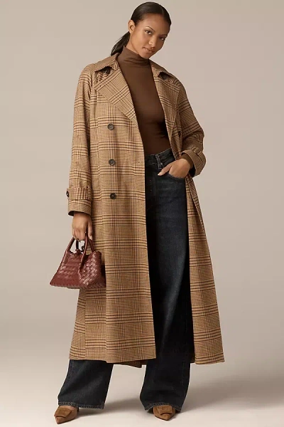 Avec Les Filles Plaid Belted Trench Coat Jacket In Gold