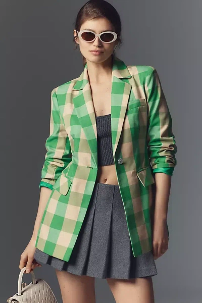 Avec Les Filles Plaid Blazer Jacket In Green