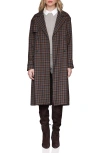 Avec Les Filles Plaid Button Back Belted Trench Coat In Brown