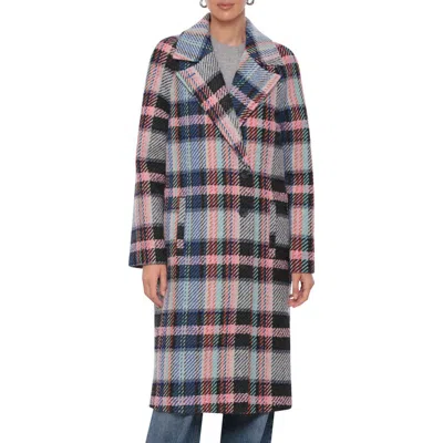 Avec Les Filles Plaid Coat In Indigo Pink Multi Plaid