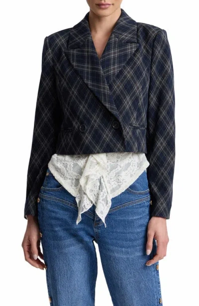 Avec Les Filles Plaid Double Breasted Cropped Blazer In Multi