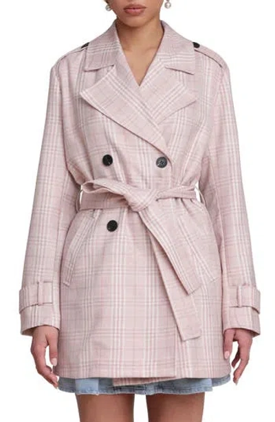 Avec Les Filles Plaid Double Breasted Trench Coat In Neutral
