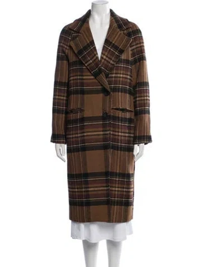Pre-owned Avec Les Filles Plaid Print Coat In Brown