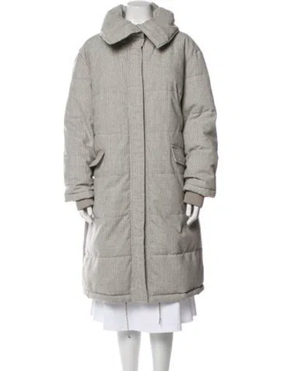 Pre-owned Avec Les Filles Plaid Print Down Coat In Gray