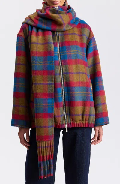 Avec Les Filles Plaid Scarf Bomber Jacket In Multi