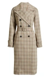 Avec Les Filles Plaid Trench Coat In Taupe Plaid