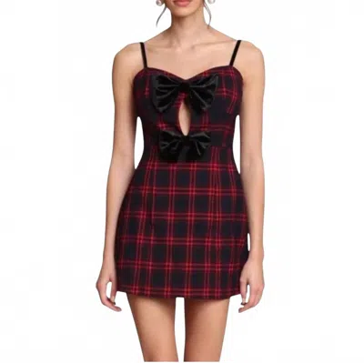 Avec Les Filles Plaid Velvet Bow Keyhole Mini Dress In Red/black
