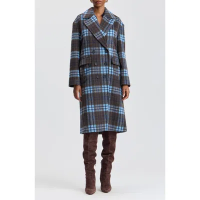 Avec Les Filles Plaid Walker Coat In Blue