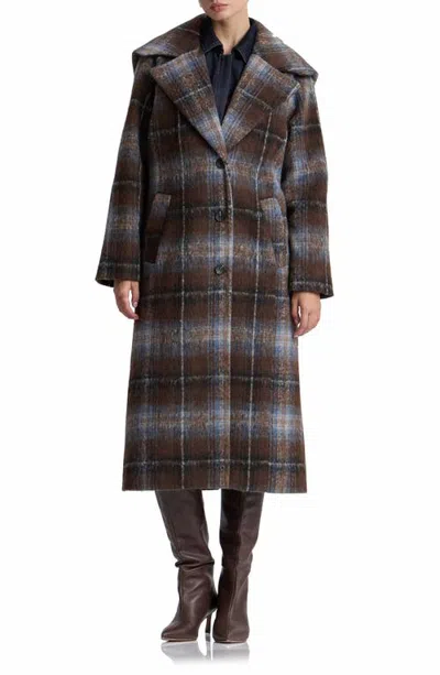 Avec Les Filles Plaid Wide Collar Coat In Brown
