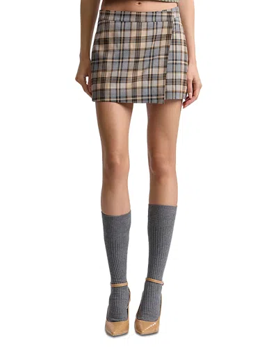 Avec Les Filles Plaid Wrap Micro Skort In Gray