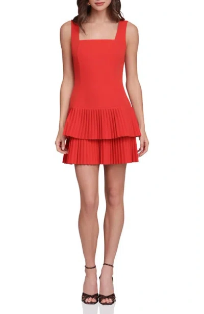 Avec Les Filles Pleat Double Ruffle Minidress In Red