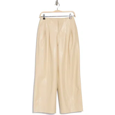 Avec Les Filles Pleated Barrel Leg Faux Leather Pants In Caramel