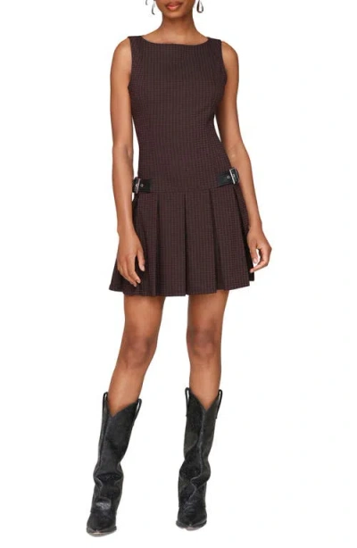 Avec Les Filles Pleated Boat Neck Minidress In Brown