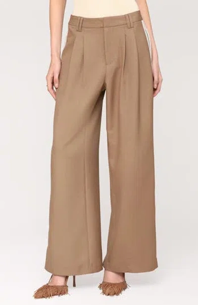 Avec Les Filles Pleated Mid Rise Wide Leg Pants In Tan