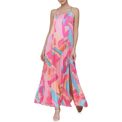 Avec Les Filles Print Satin Maxi Halter Dress