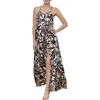 Avec Les Filles Print Satin Maxi Halter Dress