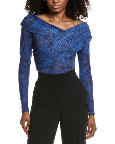 Avec Les Filles Printed Blouson Bodysuit In Blue