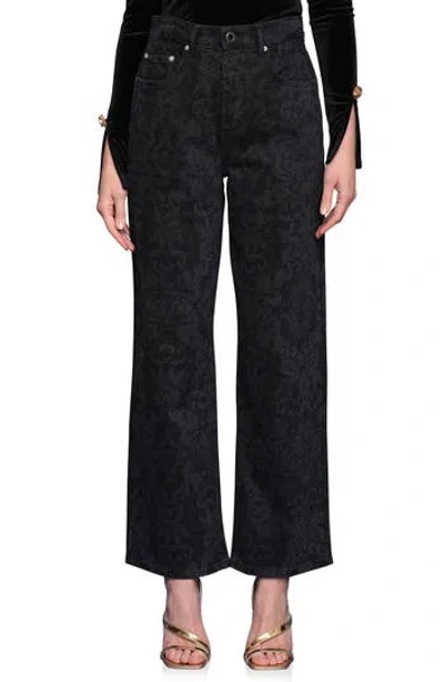 Avec Les Filles Printed Cinch High Waist Wide Leg Jeans In Black