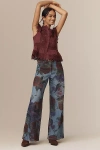Avec Les Filles Printed High-rise Wide-leg Jeans In Blue