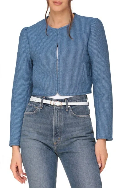 Avec Les Filles Puff Shoulder Quilt Double Cloth Crop Jacket In Medium Blue