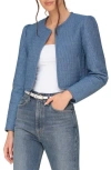 Avec Les Filles Puff Shoulder Quilt Double Cloth Crop Jacket In Medium Blue