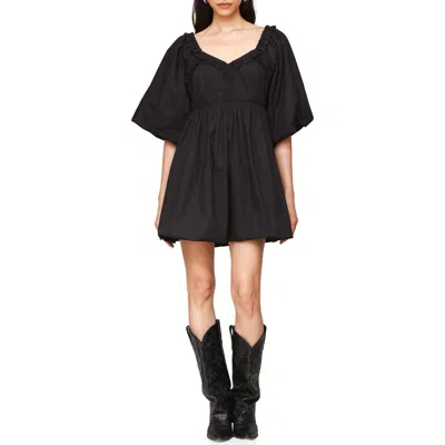 Avec Les Filles Puff Sleeve Bubble Hem Minidress In Black