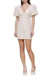 Avec Les Filles Puff Sleeve Lace Overlay Minidress In Neutral