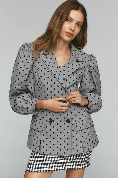 Avec Les Filles Puff-sleeve Polka Dot Blazer Jacket In Multi