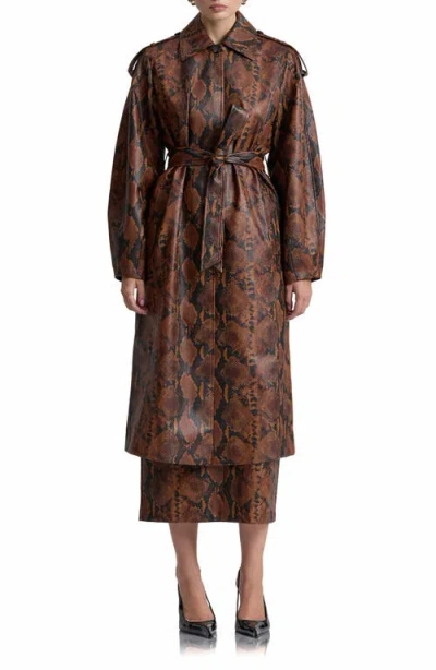 Avec Les Filles Python Print Faux Leather Coat In Brown