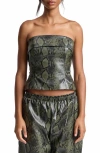 Avec Les Filles Python Print Faux Leather Strapless Top In Green Python