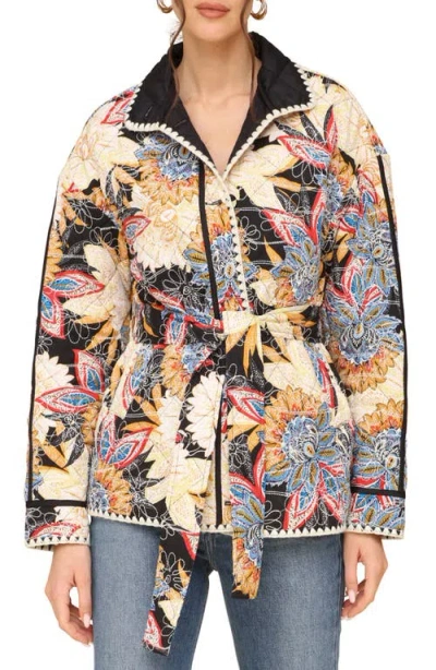 Avec Les Filles Embroidered Paisley Belted Quilted Jacket In Black Boho