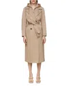 Avec Les Filles Maxi Trench Coat With Quilted Bib Hoodie In Khaki