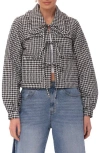 Avec Les Filles Quilted Cotton Tie Front Jacket In Black Gingham