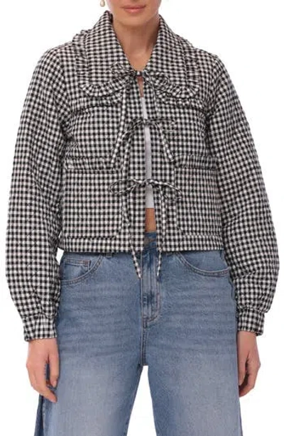 Avec Les Filles Quilted Cotton Tie Front Jacket In Black Gingham