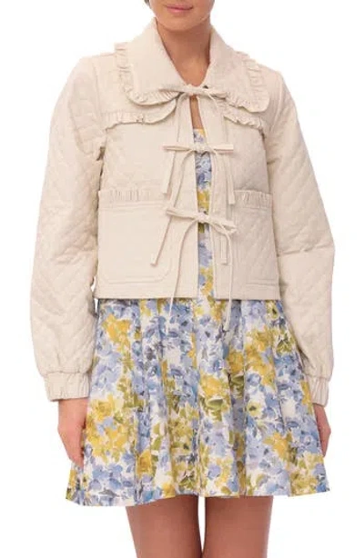 Avec Les Filles Quilted Cotton Tie Front Jacket In Stone