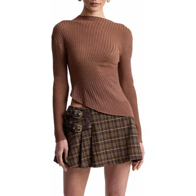 Avec Les Filles Radial Rib Asymmetric Hem Sweater In Congac Multi