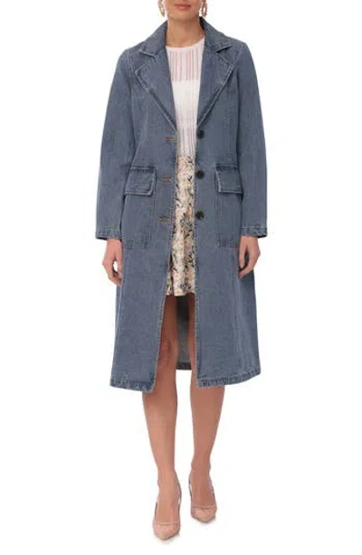 Avec Les Filles Relaxed Blazer Denim Trench Coat In Essex Blue Wash