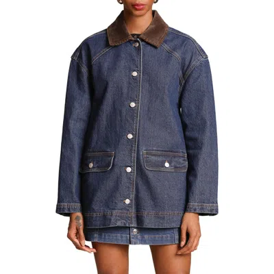 Avec Les Filles Relaxed Contrast Collar Barn Jacket In Blue