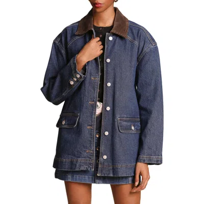 Avec Les Filles Relaxed Contrast Collar Barn Jacket In Blue