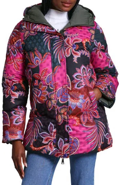 Avec Les Filles Reversible Thermal Puff Hooded Puffer Jacket In Paisley Scarf olive ModeSens