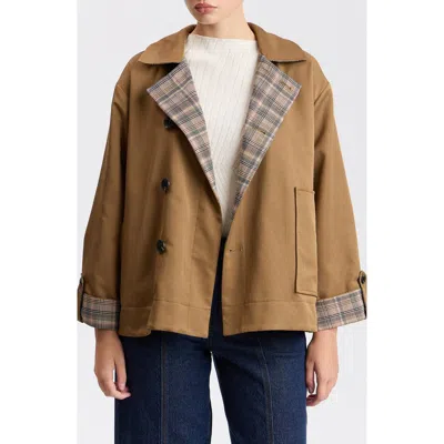 Avec Les Filles Reversible Water Resistant Barn Jacket With Scarf In Brown