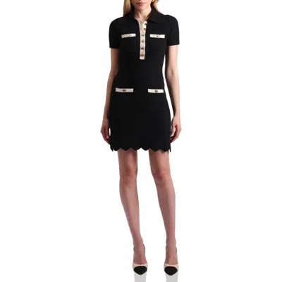Avec Les Filles Rib Knit Polo Minidress In Black