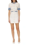 Avec Les Filles Rolled Cuff Short Sleeve Tweed Minidress